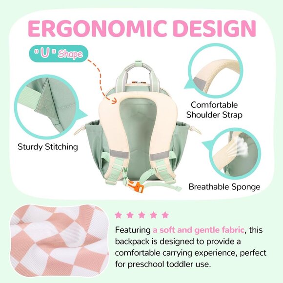 Toddler Backpack for Girls Boys Mini Diaper Bag for Preschool Travel - Picture 5 of 8